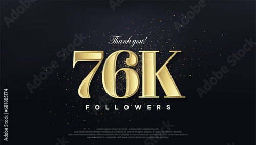 Design thank you 76k followers, in soft gold color.