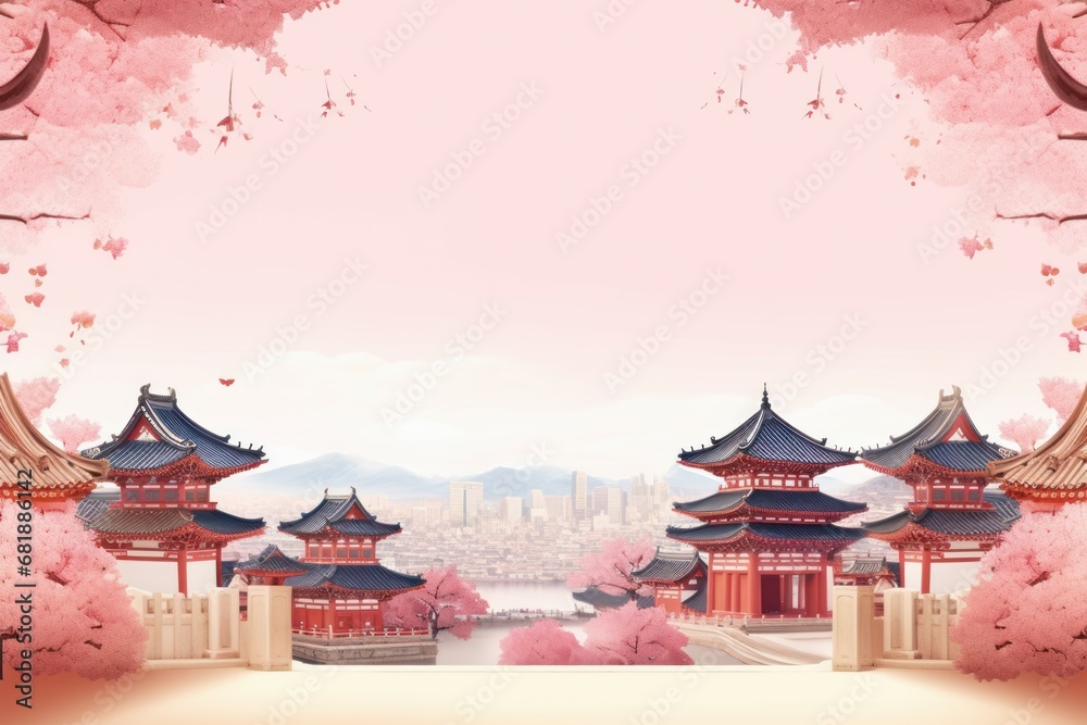 Fototapeta premium Picturesque Korea background sunset. Skyline asia. Generate Ai
