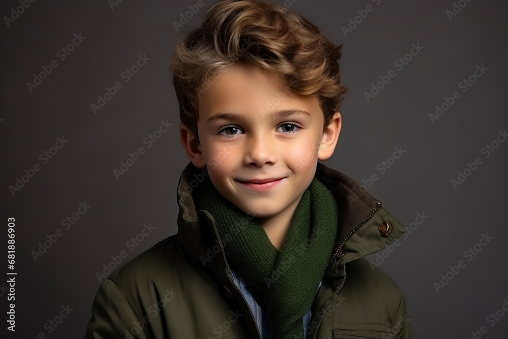 Portrait of a cute little boy in a warm jacket and scarf Portrait of a cute little boy in a warm jacket and scarf