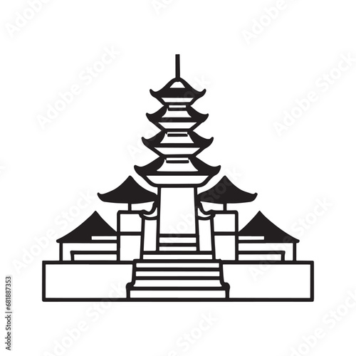 simple line illustration of balinese temple