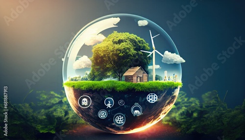 Reduce CO2 emission Sustainable development concept Renewable energybased green businesses can limit climate change global warming environment energy carbon dioxide lower business atmosphere