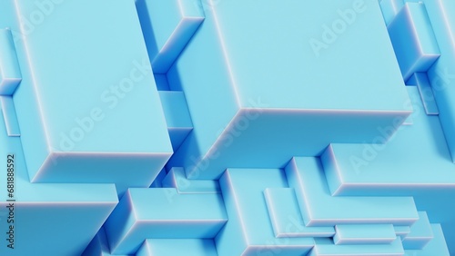 3d blue abstract background. randomly extruded geometry wallpaper. Primitive forms that sliced across, cubes. CPU technology architecture. 