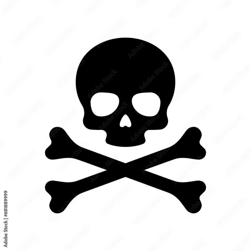 Skull and crossbones icon vector. Death symbol, danger or poison icon.Pirate flag attribute.  - obrazy, fototapety, plakaty 