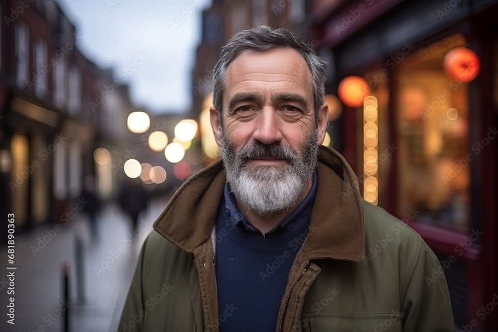 Portrait of a handsome senior man with gray beard in the city at night Portrait of a handsome senior man with gray beard in the city at night