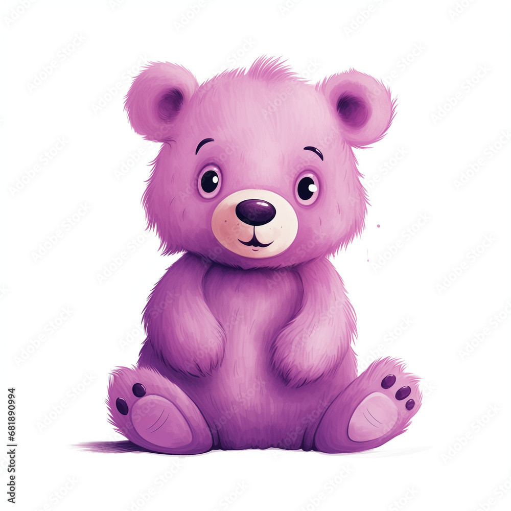 A cute, fun bear illustration with a white background. Generative AI. 