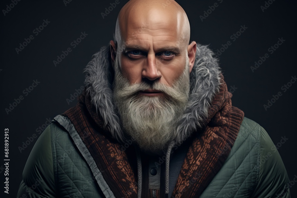 Portrait of an old man with a long gray beard and mustache in a warm jacket. Portrait of an old man with a long gray beard and mustache in a warm jacket.