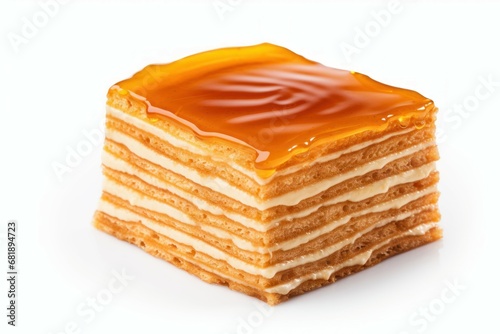 Layered honey cake. Pastry food baked. Generate Ai
