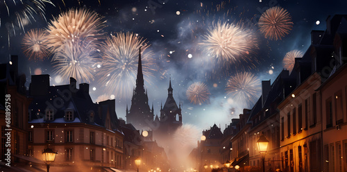 beautiful city at night with fireworks on a celebration day © Jess rodriguez