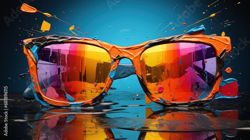 "Spectrum Splash" Vibrant sunglasses caught in a dynamic splash of vivid colors, reflecting a spirited summer vibe. © Thomas