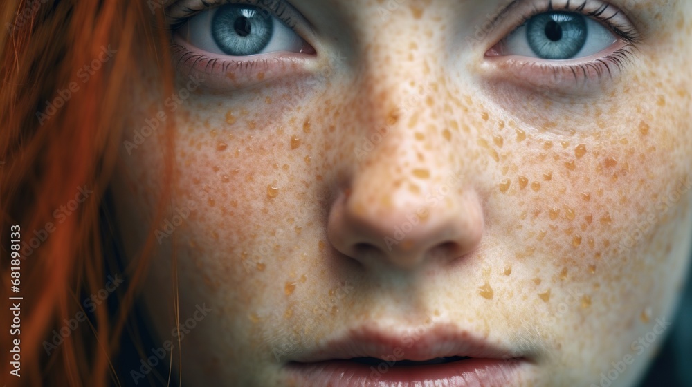 Close up portrait of an beautiful woman with frreckles 
