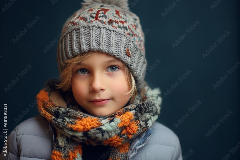 Portrait of a beautiful little girl in a warm hat and scarf. Portrait of a beautiful little girl in a warm hat and scarf.