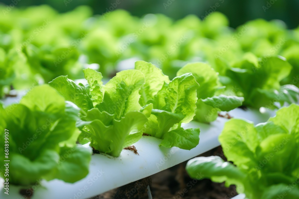 Vibrant Field organic lettuce plant. Harvest nature. Generate AI Vibrant Field organic lettuce plant. Harvest nature. Generate AI
