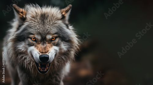 Angry wolf roaring ready to attack isolated on gray background