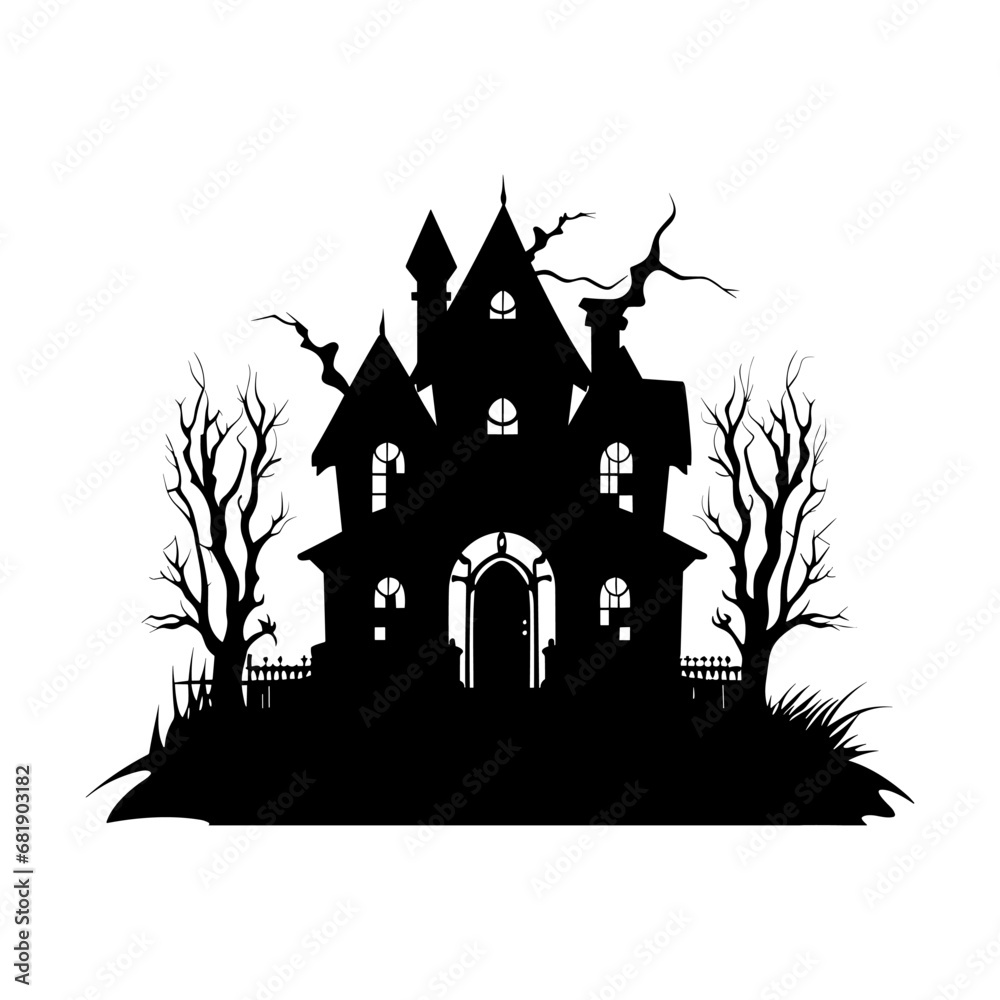 A Scary Haunted House Silhouette Vector isolated on a white background