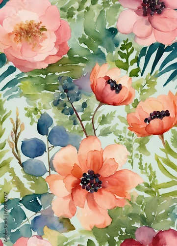                                 floral pattern  watercolor  background. Generative AI
