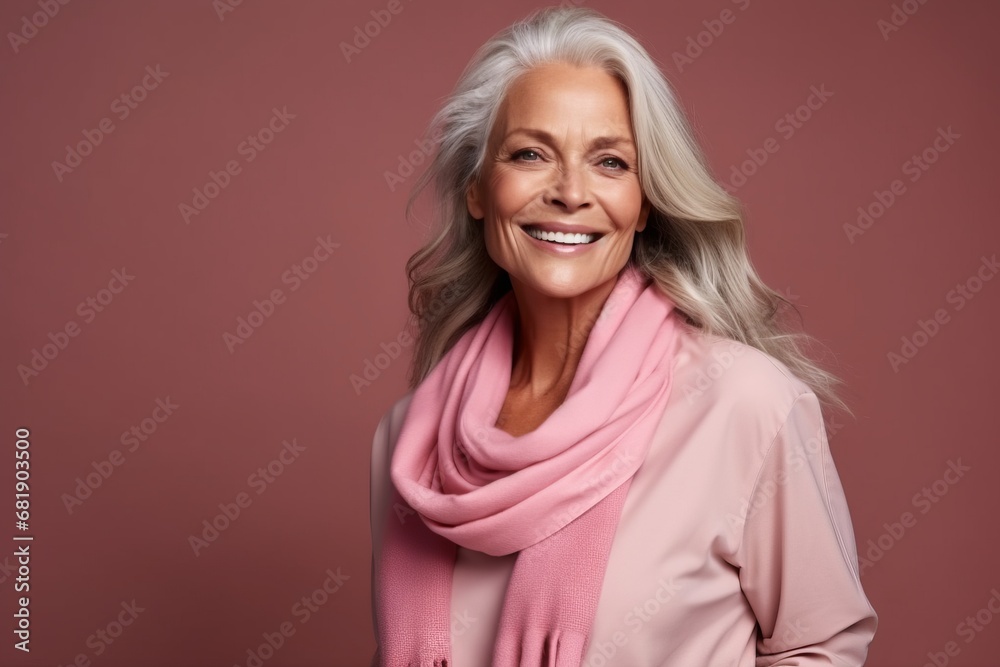 Portrait of a beautiful senior woman smiling at the camera over pink background Portrait of a beautiful senior woman smiling at the camera over pink background