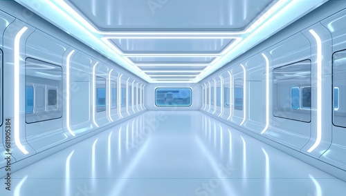 Futuristic Corridor in Neon Blue
