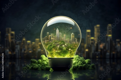 Urban Lightbulb containing city. Concept light. Generate Ai #681906306