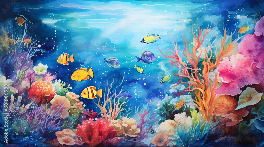 Fototapeta premium underwater world watercolor