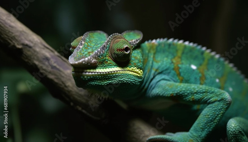Cute gecko on green branch, a portrait of nature beauty generated by AI