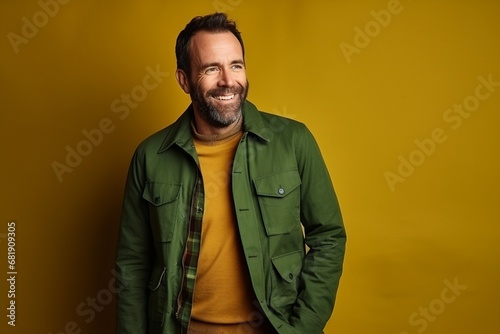 Portrait of a smiling middle-aged man in a green jacket.