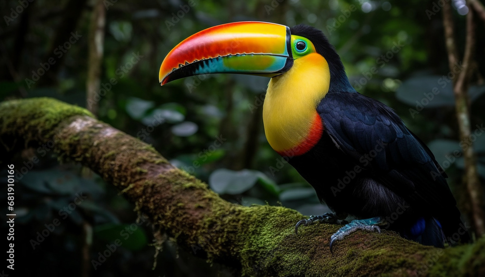 toucan perching on branch, vibrant colors in nature generated by AI toucan perching on branch, vibrant colors in nature generated by AI