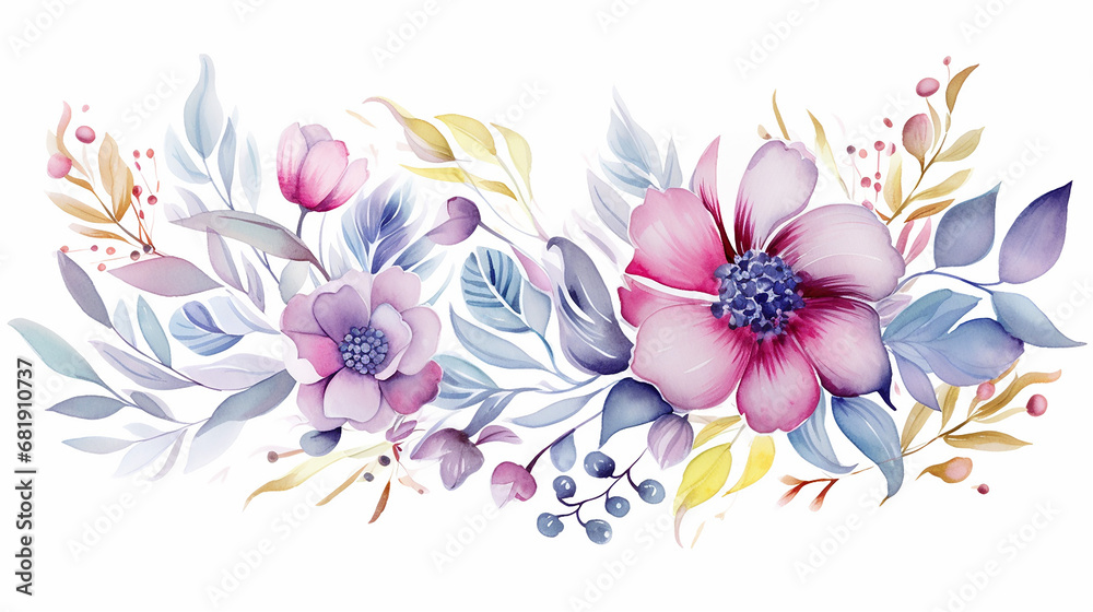 decorative floral design with fantasy plants and leaves on white background