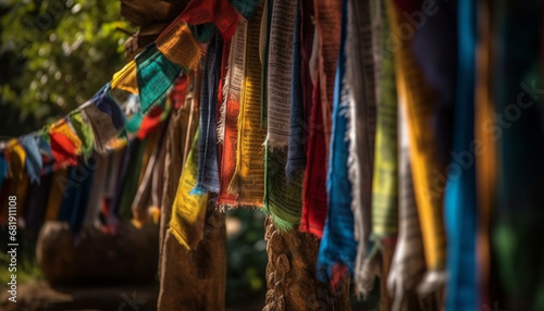 Indigenous cultures' vibrant textiles hang in rows at outdoor markets generated by AI © Jeronimo Ramos