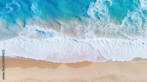 aerial top view of beautiful tropical white sand beach and soft waves