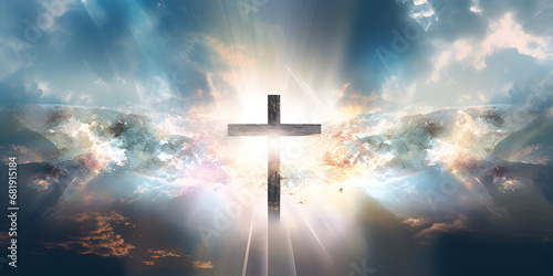 Sacred Light: Christian Concept of Divine Blessing.cross in the sky.AI Generative  © kin