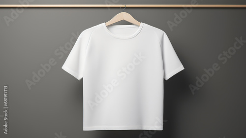 Minimalist White Blank Clothes Mockup with Small Tag Hanging on a Rustic Wall, Versatile Apparel Presentation for Your Creative Designs and Branding Projects