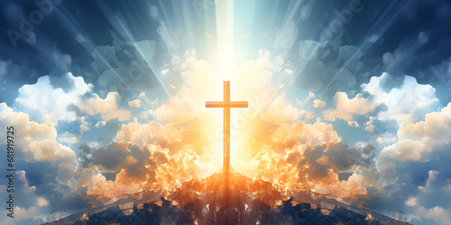 cross in the sky,Heavenly Radiance: A Divine Cross in the Sky.AI Generative  © kin
