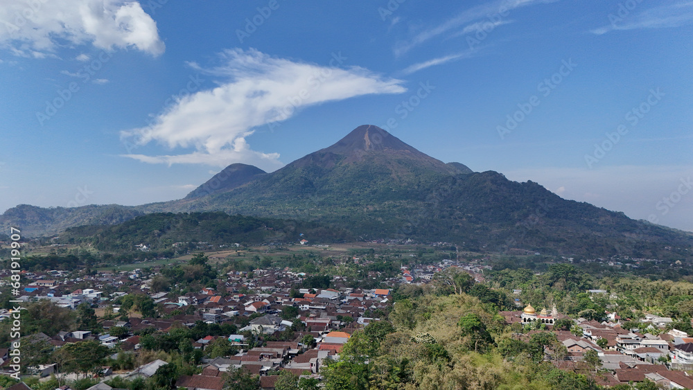 view of Mount Penanggungan. a conical volcano in a resting state located in East Java, Indonesia.