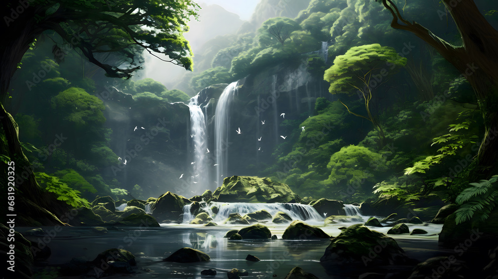 시야에 비친 폭포수 같은 숲