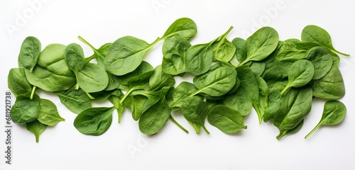top view of Spinach with copy space for text on white background.