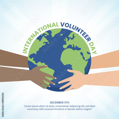 International Volunteer Day background with volunteer hands working together