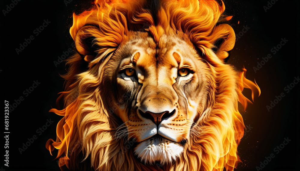Roaring Flames: Lion Portrait in Fire