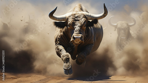 Bull stampede bull stock market concept photo