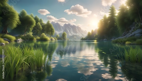 Scenery of Forest with calm lake