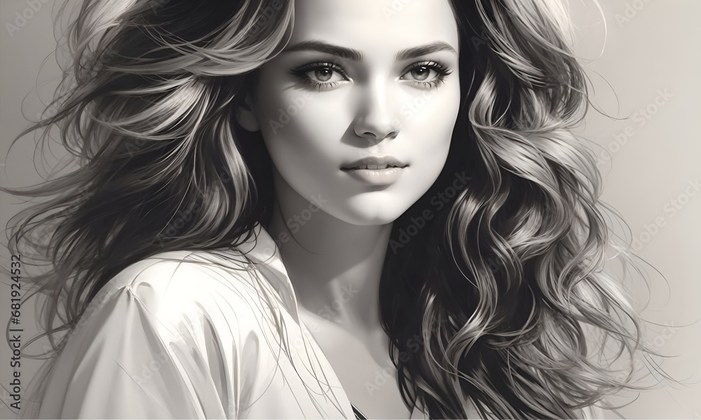 Fototapeta premium Beautiful Woman Illustration Colorful Digital Painting Landscape Postcard Artwork Banner Website Flyer Ads Gift Card Template