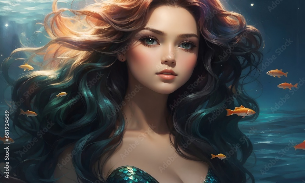 Fototapeta premium Beautiful Woman Illustration Colorful Digital Painting Landscape Postcard Artwork Banner Website Flyer Ads Gift Card Template