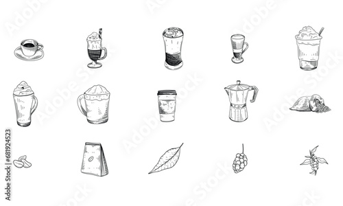 coffee drink handdrawn illustration engraving