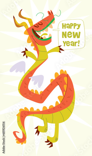 Wallpaper Mural Dragon year. Happy New Year. Colorful cartoon character. Funny vector illustration. Isolated on white background Torontodigital.ca
