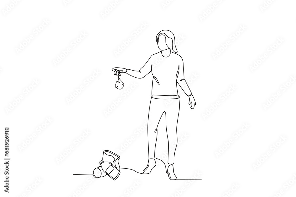 Single continuous line drawing of a woman who is throwing garbage in a public place. One line draw graphic design vector illustration
Single continuous line drawing of a woman who is throwing garbage in a public place. One line draw graphic design vector illustration