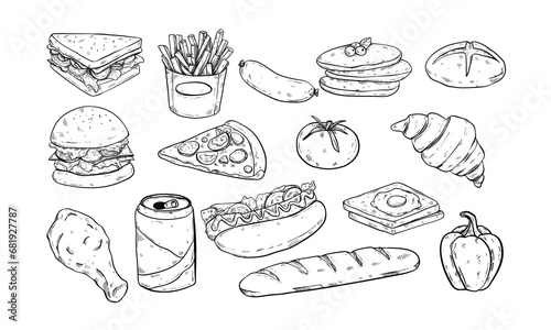 unhealthy food handdrawn illustration engraving