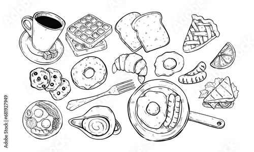 breakfast menu handdrawn illustration engraving