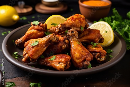 a classic and delicious meal that is sure to please. The chicken wings are perfectly cooked, with a golden brown outer layer and a juicy interior.