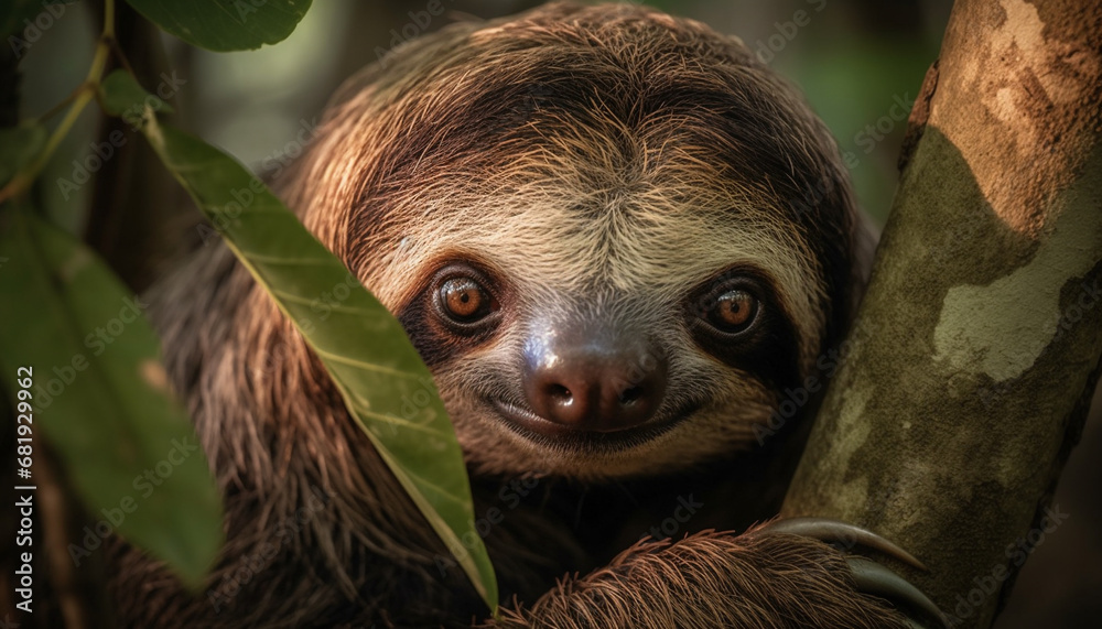 Fototapeta premium Cute lemur looking at camera in tropical rainforest habitat generated by AI