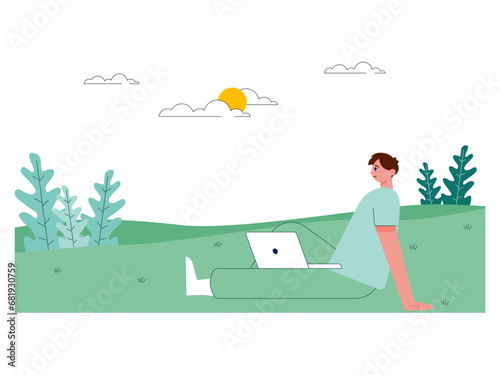 Man relaxing in the park. Park illustration.