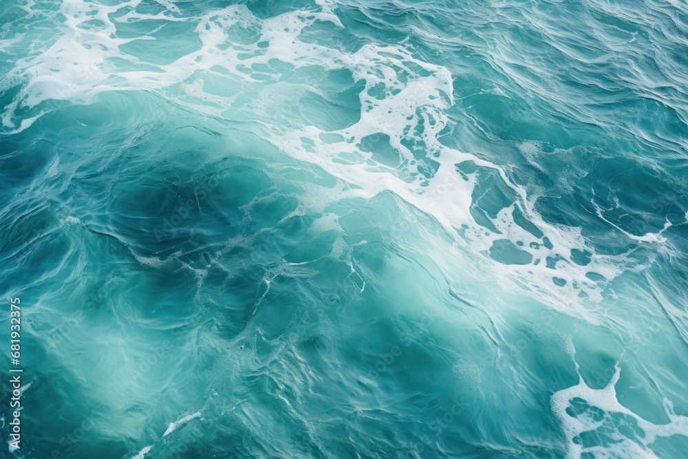 Turquoise ocean waters frothing with white foam, capturing the essence of the sea for aquatic and travel themes.